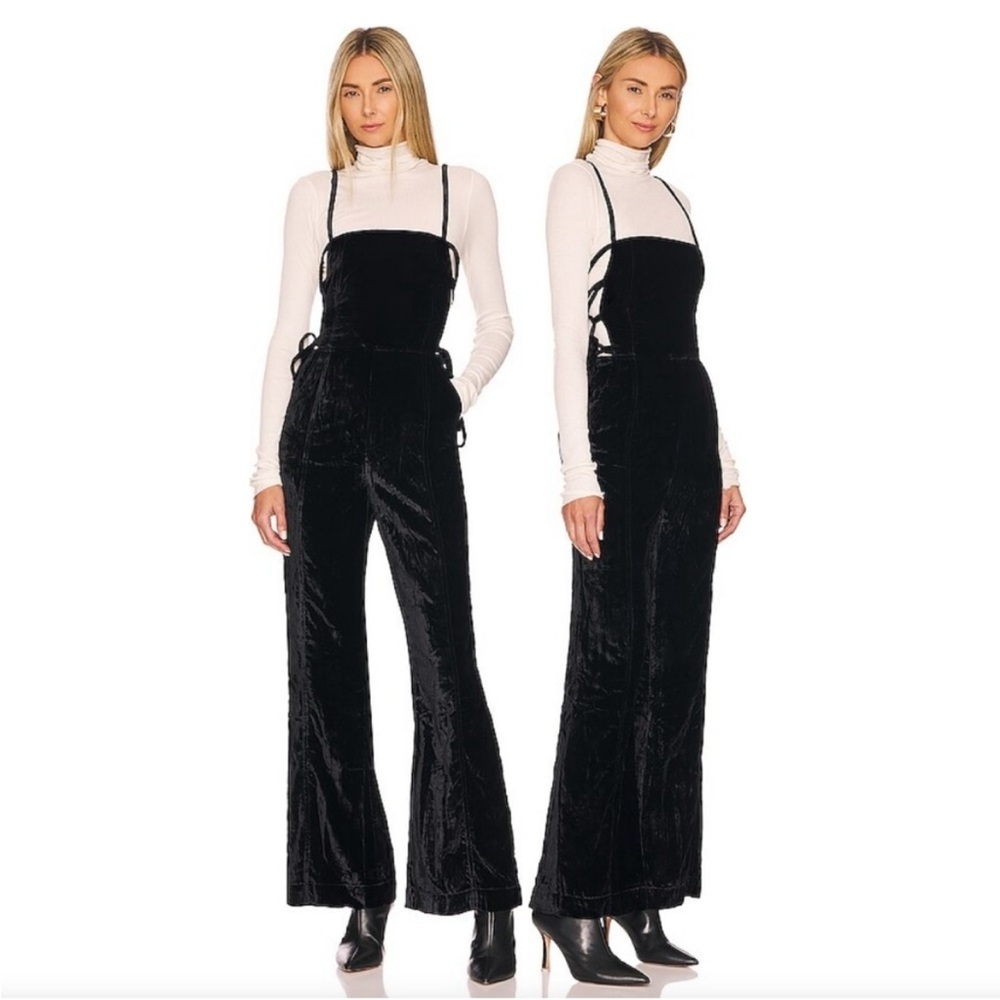 NEW Free People 90s Forever Velvet Overall Holidays Black Size Small Party